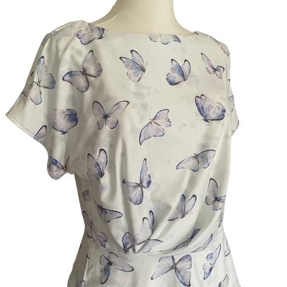 Womens Butterfly Peplum Tee Shirt Top Nature Lightweight White Flutter Medium - Picture 2 of 5